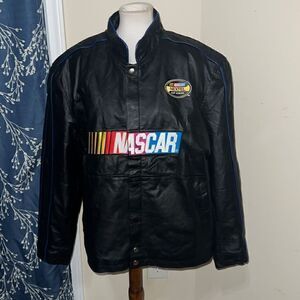 NASCAR Nextel Black Leather Bomber Jacket Coat Vintage RARE Embroidered sz Large